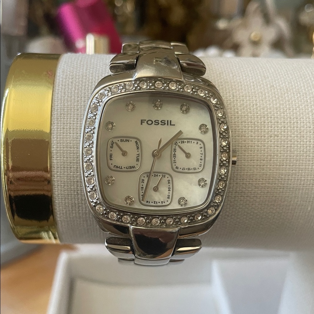 Fossil Silver Watch with Crystal Detailing